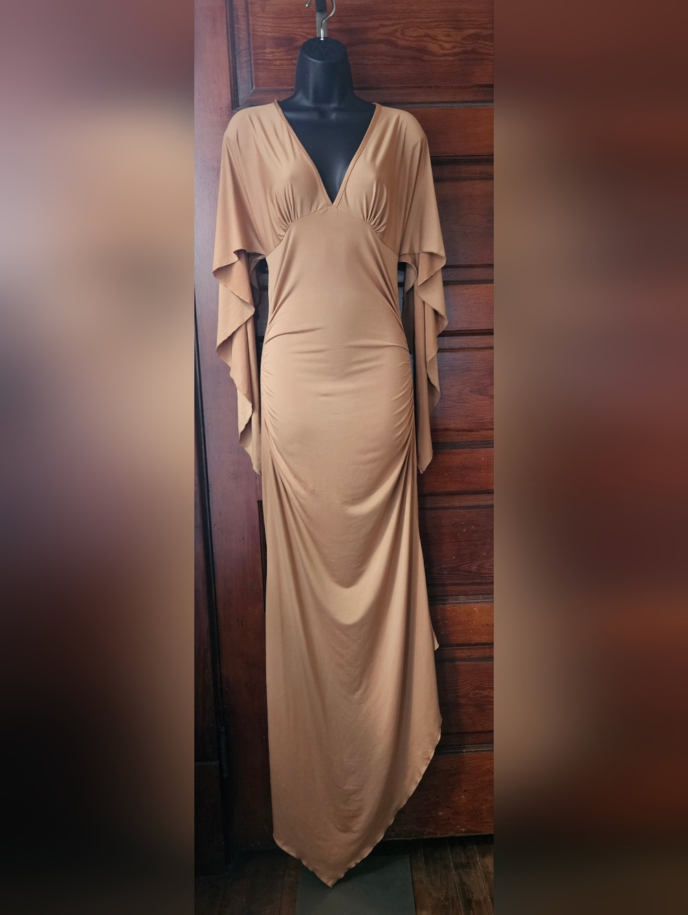 L, Kitty, Golden Dress, Open Back, Butterfly Wing Sleeves